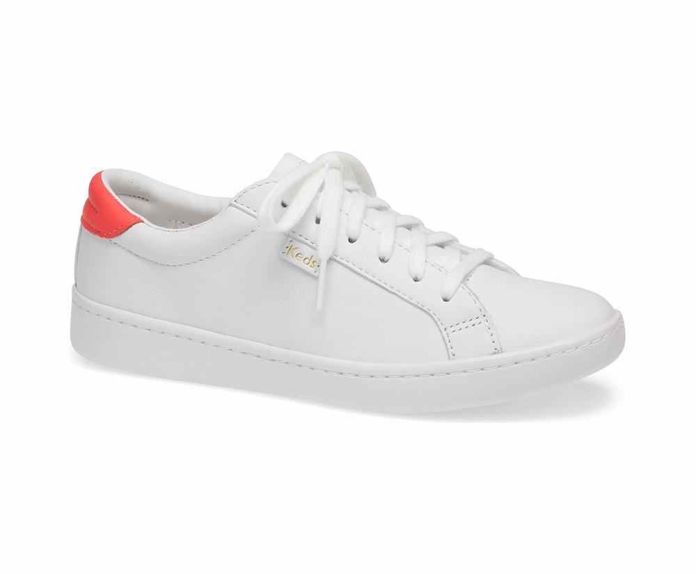 Women's Keds Ace Leather Sneakers White Coral 3175648TL - South Africa